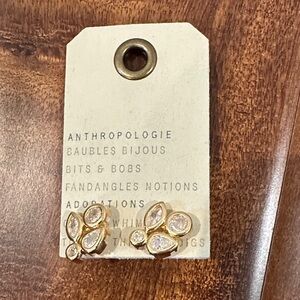 Anthropologie Gold Floral Crystal Stud Earrings